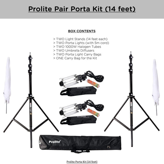 Prolite Extra-Heavy-Duty Porta Kit (14ft) | Professional Studio Setup with Pair of Light Stands, Porta Lights & Umbrellas | Ideal for Photography & Videography