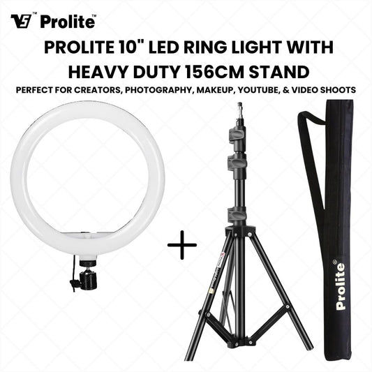 Prolite 10″ LED Ring Light with Heavy Duty 156cm Stand & Mobile Holder | Combo Kit – Perfect for Photography, Makeup, YouTube, and Video Shoots