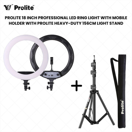 Prolite 18″ LED Ring Light (65W) with Heavy Duty 156cm Stand Combo Kit – Perfect for Photography, Makeup, YouTube, and Video Shoots
