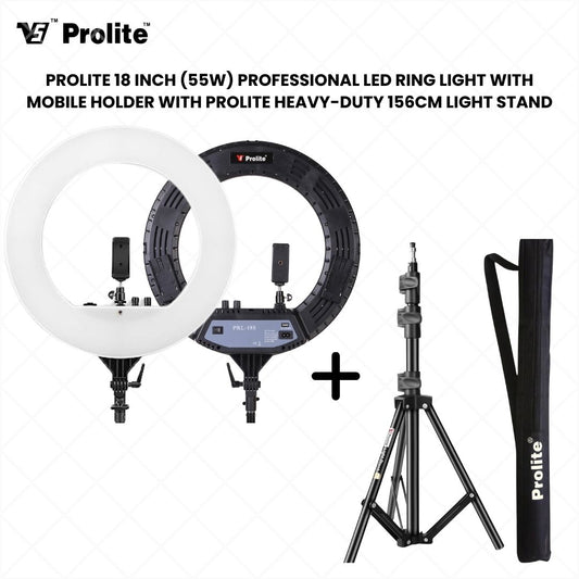 Prolite 18″ LED Ring Light with Heavy Duty 156cm Stand Combo Kit – Perfect for Photography, Makeup, YouTube, and Video Shoots