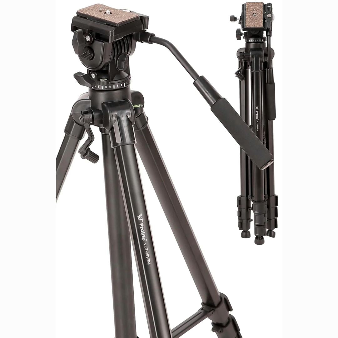 Prolite Tripod VCT 999RM (Max Height 80 inch | Payload Upto 5 kg) with Fluid Video Head | Mobile Holder & Carry Bag Included