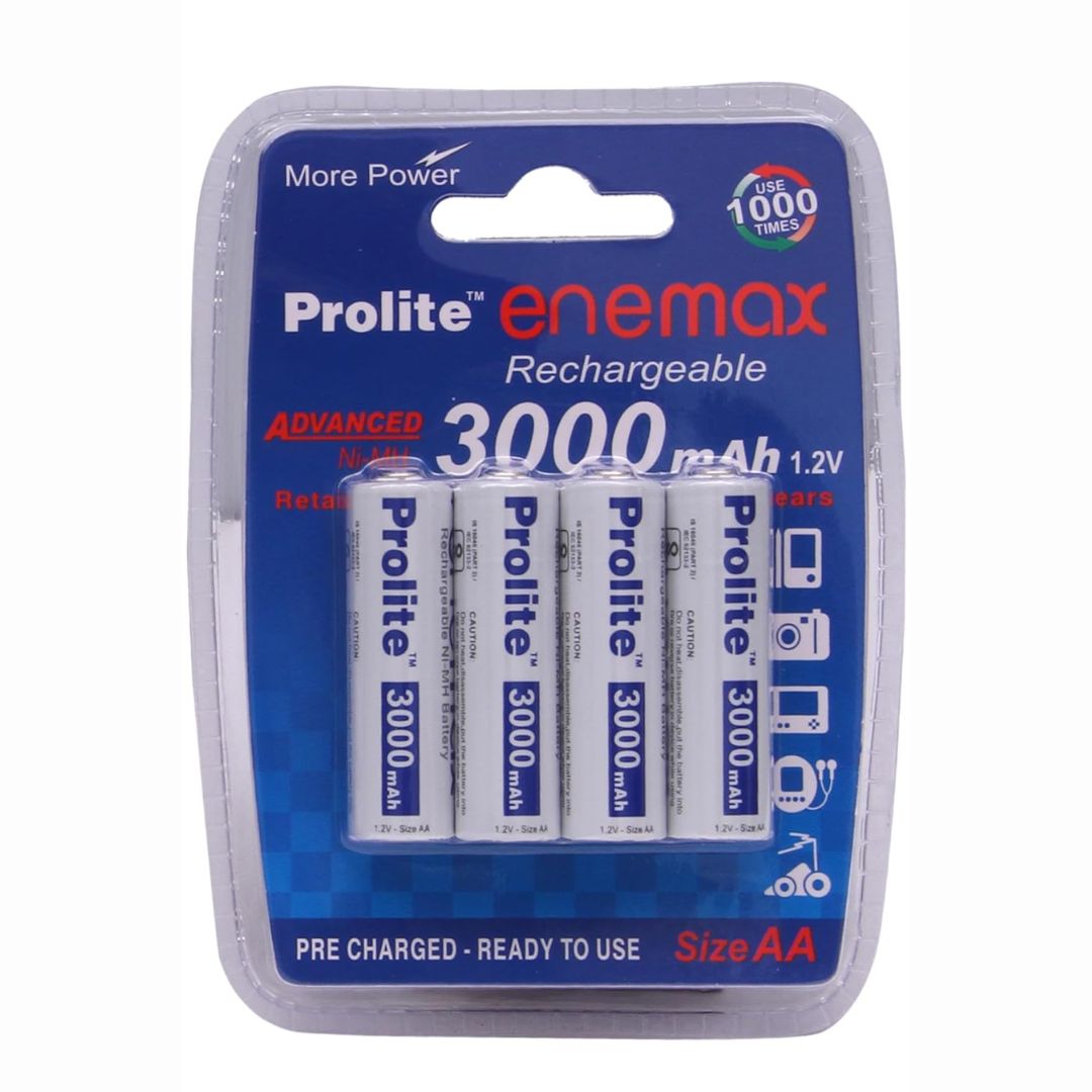 Prolite EneMAX Ni-MH AA Rechargeable Batteries 3000mAh (Pack of 4) | Low Self-Discharge | Ideal for Digital Cameras, Game Controllers, LED Torches, Toys, Shavers & More