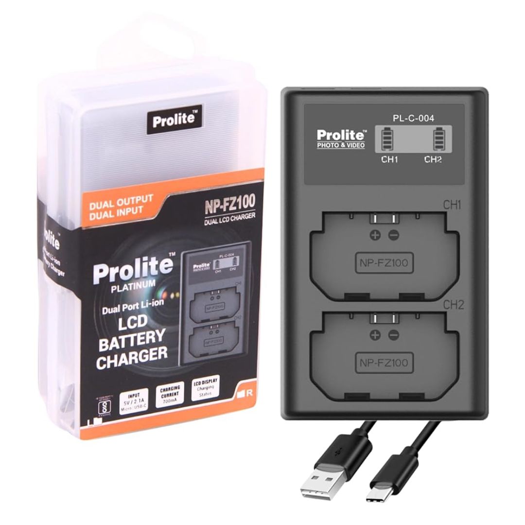 Prolite Dual LCD Charger for Nikon LP-FZ100 Camera Li-ion Batteries | Camera Battery Charger