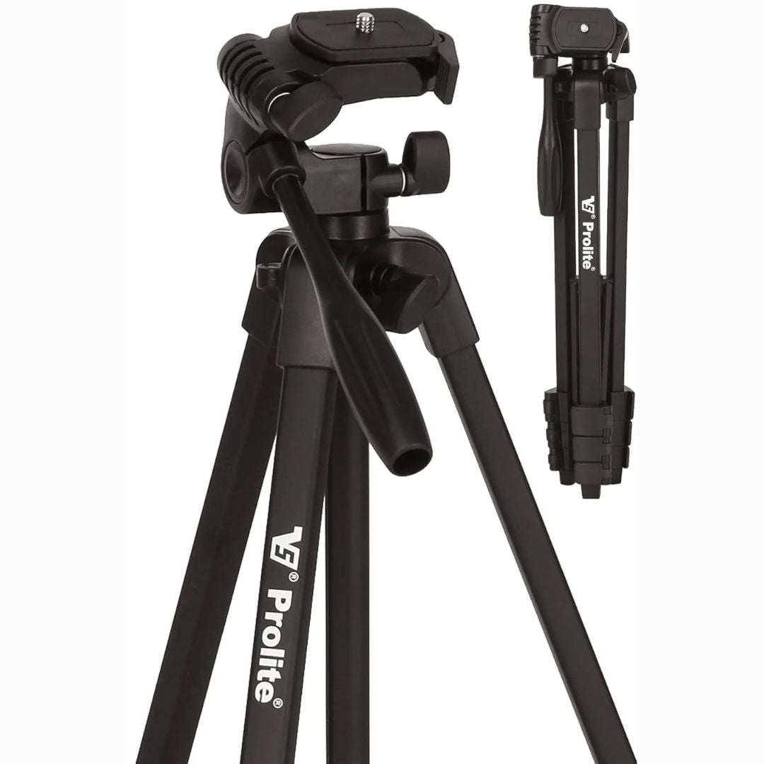 Prolite PL 590-LW Tripod with Mobile Holder & Carry Bag | Use with Mobile, DSLR Camera, GoPro | Max Height: 55 inch | Payload Upto 2.5 kg | Portable Lightweight Aluminum Tripod