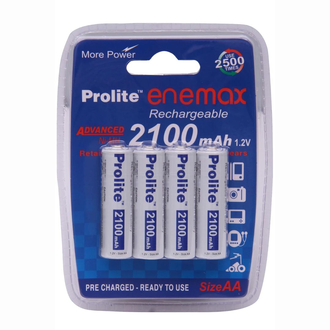 Prolite EneMAX Ni-MH AA Rechargeable Batteries 2100mAh (Pack of 4) | Low Self-Discharge | Ideal for Digital Cameras, Game Controllers, LED Torches, Toys, Shavers & More