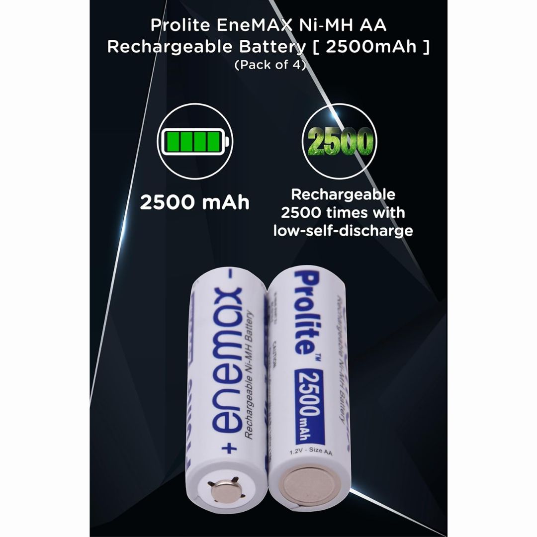 Prolite EneMAX Ni-MH AA Rechargeable Batteries 2500mAh (Pack of 4) | Low Self-Discharge | Ideal for Digital Cameras, Game Controllers, LED Torches, Toys, Shavers & More