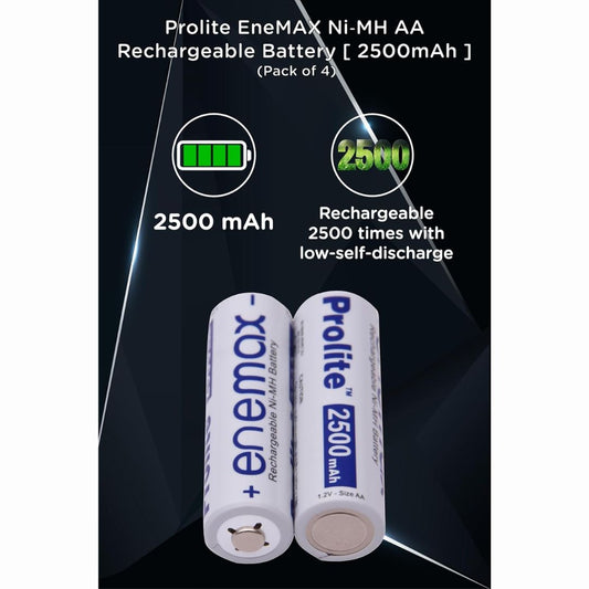 Prolite EneMAX Ni-MH AA Rechargeable Batteries 2500mAh (Pack of 4) | Low Self-Discharge | Ideal for Digital Cameras, Game Controllers, LED Torches, Toys, Shavers & More