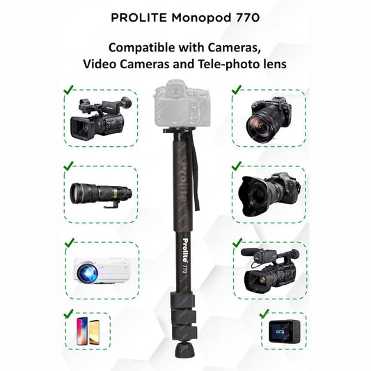 Prolite Monopod 775 | Lightweight & Portable | for DSLR Camera, Mobile, GoPro | Adjustable Height 1.7Ft to 5.2Ft | Load Capacity 6kg