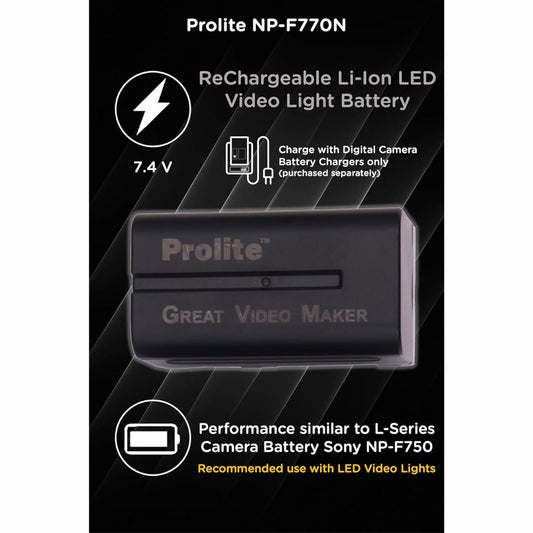 Prolite NP-F770N Li-ion LED Video Light Battery with Charging Indicator | Rechargeable for LED Video Lights