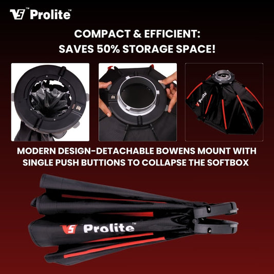 Prolite Octa 55cm Bowens Super Foldable Softbox with Detachable Bowens Mount, Compatible with all Bowens Mounts, Dual White Diffusers & Carry Bag for Easy Storage and Portability