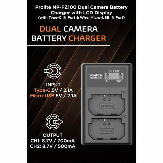 Prolite Dual LCD Charger for Nikon LP-FZ100 Camera Li-ion Batteries | Camera Battery Charger