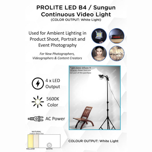 Prolite LED B4 Continuous Video Light (Sungun Light) (4 LED) for Camera Lighting and Video Shoot (White Light Color Output)