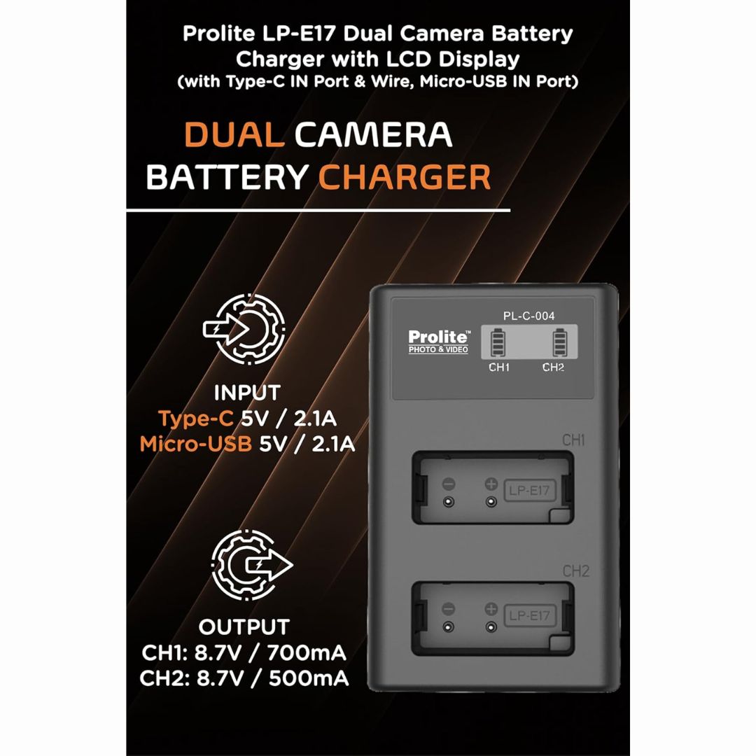 Prolite Dual LCD Charger for Canon LP-E17 Camera Li-ion Batteries | Camera Battery Charger (Copy)