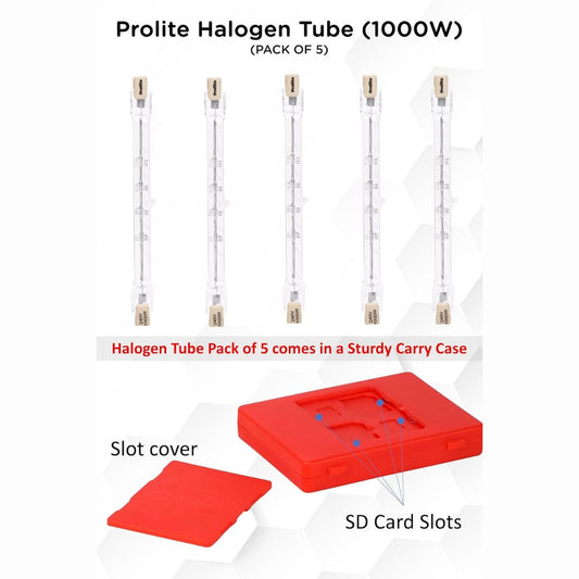 Prolite Premium 1000W Halogen Tube for Continuous Light (Pack of 5) | Ideal for Photography & Videography | Halogen Base for Steady, Warm Lighting