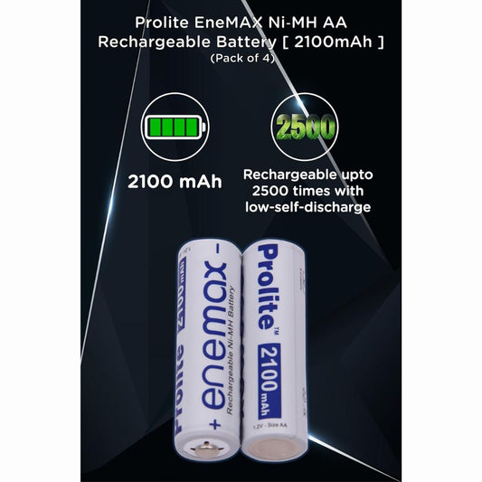 Prolite EneMAX Ni-MH AA Rechargeable Batteries 2100mAh (Pack of 4) | Low Self-Discharge | Ideal for Digital Cameras, Game Controllers, LED Torches, Toys, Shavers & More