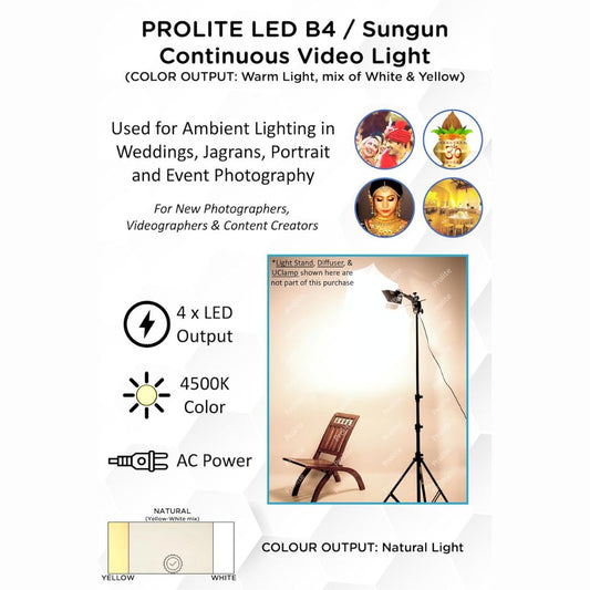 Prolite LED B4 Continuous Video Light (Sungun Light) (4 LED) for Camera Lighting and Video Shoot (Warm Light Color Output)