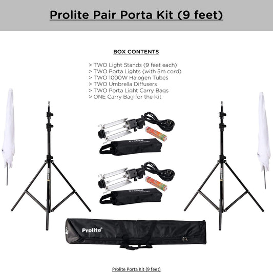 Prolite Porta Kit - 9ft Light Stands with Pair of Porta Lights & Umbrellas | Professional Video & Still Photography Lighting Kit