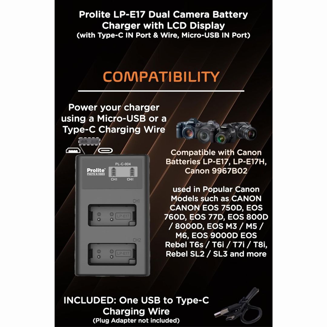 Prolite Dual LCD Charger for Canon LP-E17 Camera Li-ion Batteries | Camera Battery Charger (Copy)