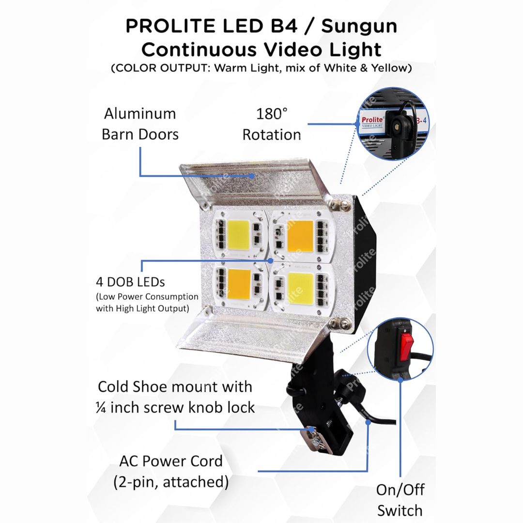 Prolite LED B4 Continuous Video Light (Sungun Light) (4 LED) for Camera Lighting and Video Shoot (Warm Light Color Output)