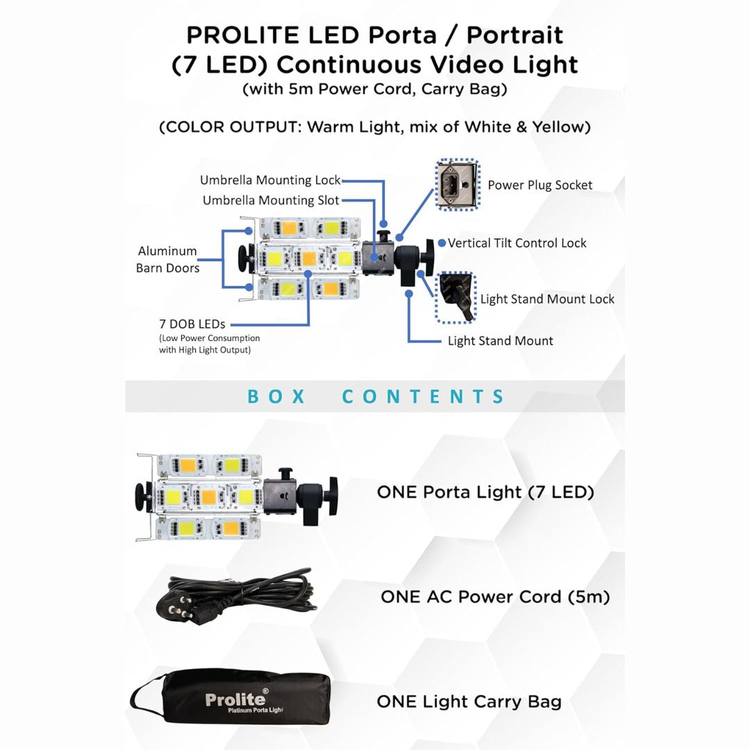 Prolite LED Porta Continuous Video Light (Portrait Light) (7 LED) for Camera Lighting in Photography & Video Shoot (Natural Warm Light Output)