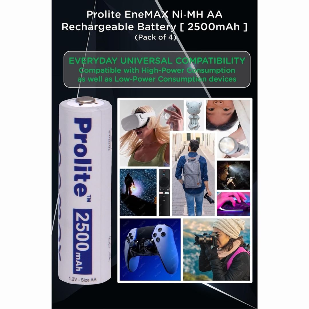 Prolite EneMAX Ni-MH AA Rechargeable Batteries 2500mAh (Pack of 4) | Low Self-Discharge | Ideal for Digital Cameras, Game Controllers, LED Torches, Toys, Shavers & More
