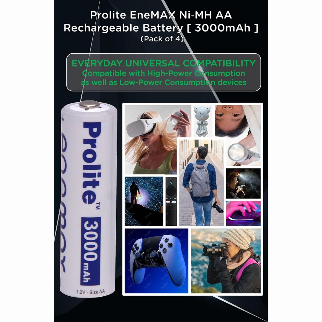 Prolite EneMAX Ni-MH AA Rechargeable Batteries 3000mAh (Pack of 4) | Low Self-Discharge | Ideal for Digital Cameras, Game Controllers, LED Torches, Toys, Shavers & More