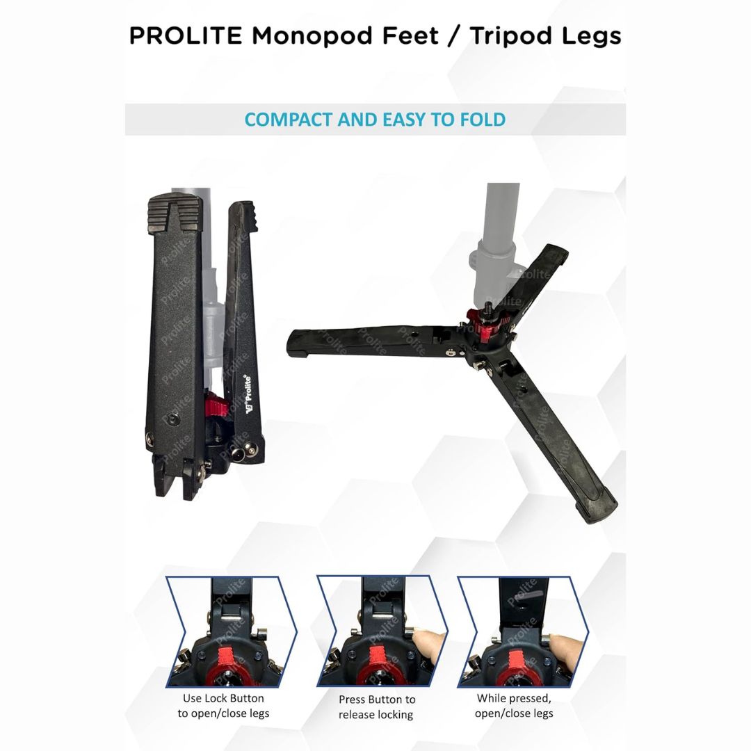 Prolite Monopod Feet Mf001|Portable,Foldable,Lightweight Tripod Legs|Provides Stability to DSLR,Prolite Monopod,Accessories with 1/4" Mounting Thread,Black
