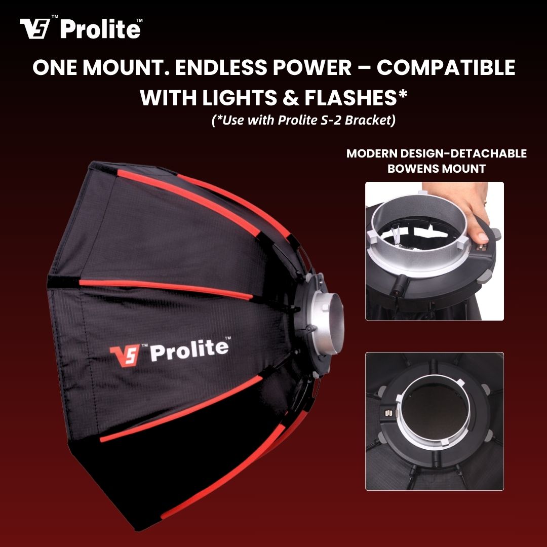 Prolite Octa 65cm Bowens Super Foldable Softbox with Detachable Bowens Mount, Compatible with all Bowens Mounts, Dual White Diffusers & Carry Bag for Easy Storage and Portability