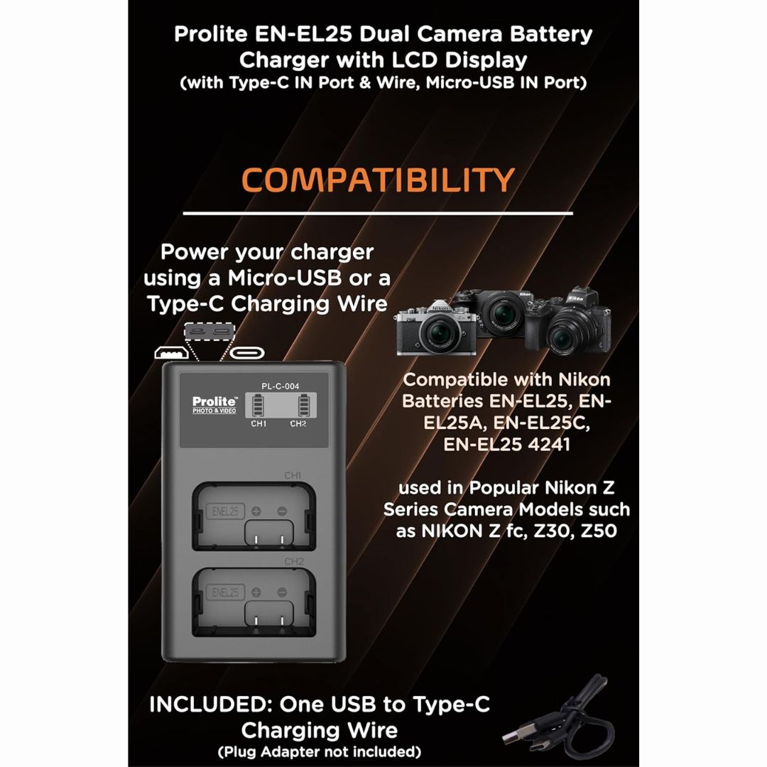 Prolite Dual LCD Charger for Nikon EN-EL25 Camera Li-ion Batteries | Camera Battery Charger (Copy)
