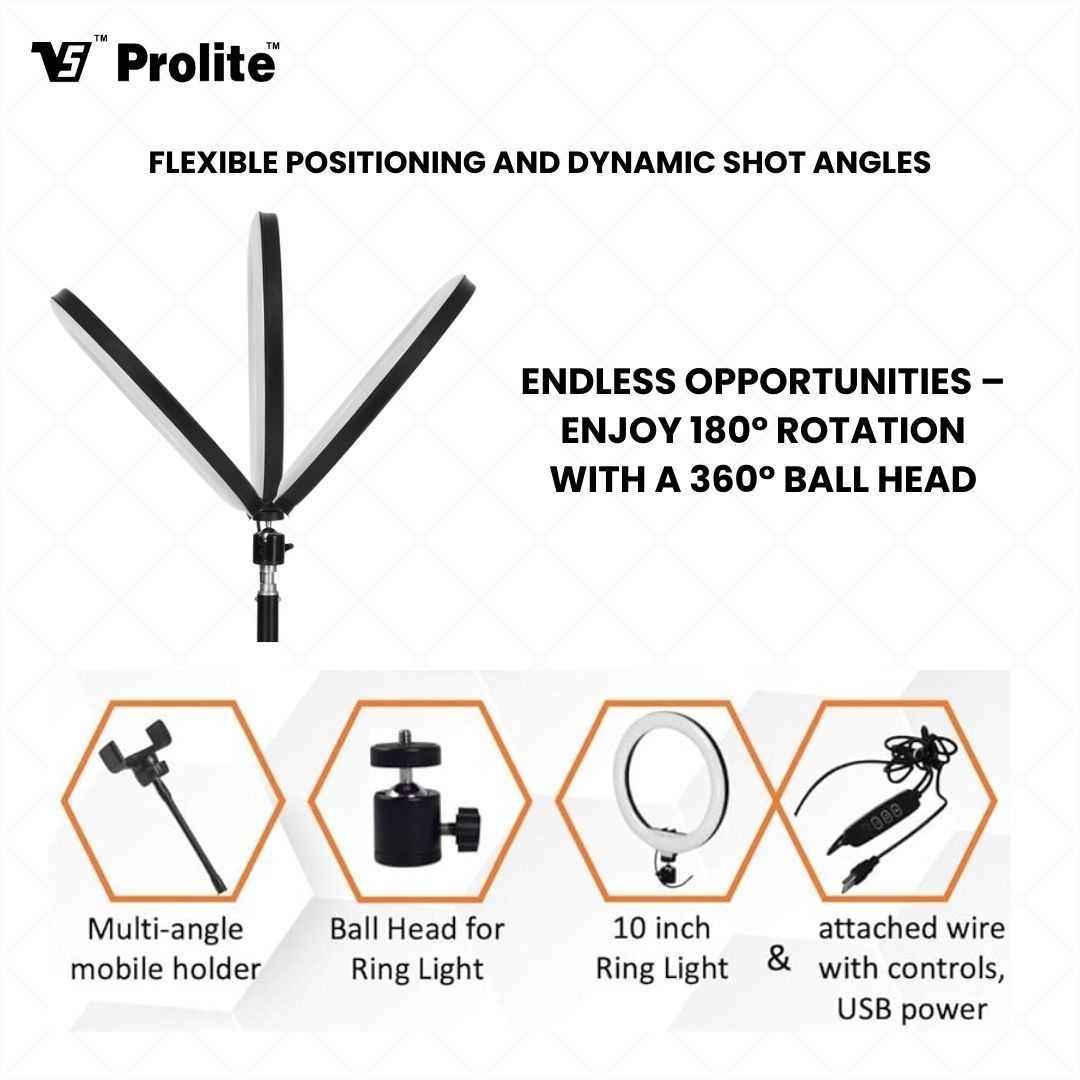 Prolite 10″ LED Ring Light with Heavy Duty 156cm Stand & Mobile Holder | Combo Kit – Perfect for Photography, Makeup, YouTube, and Video Shoots