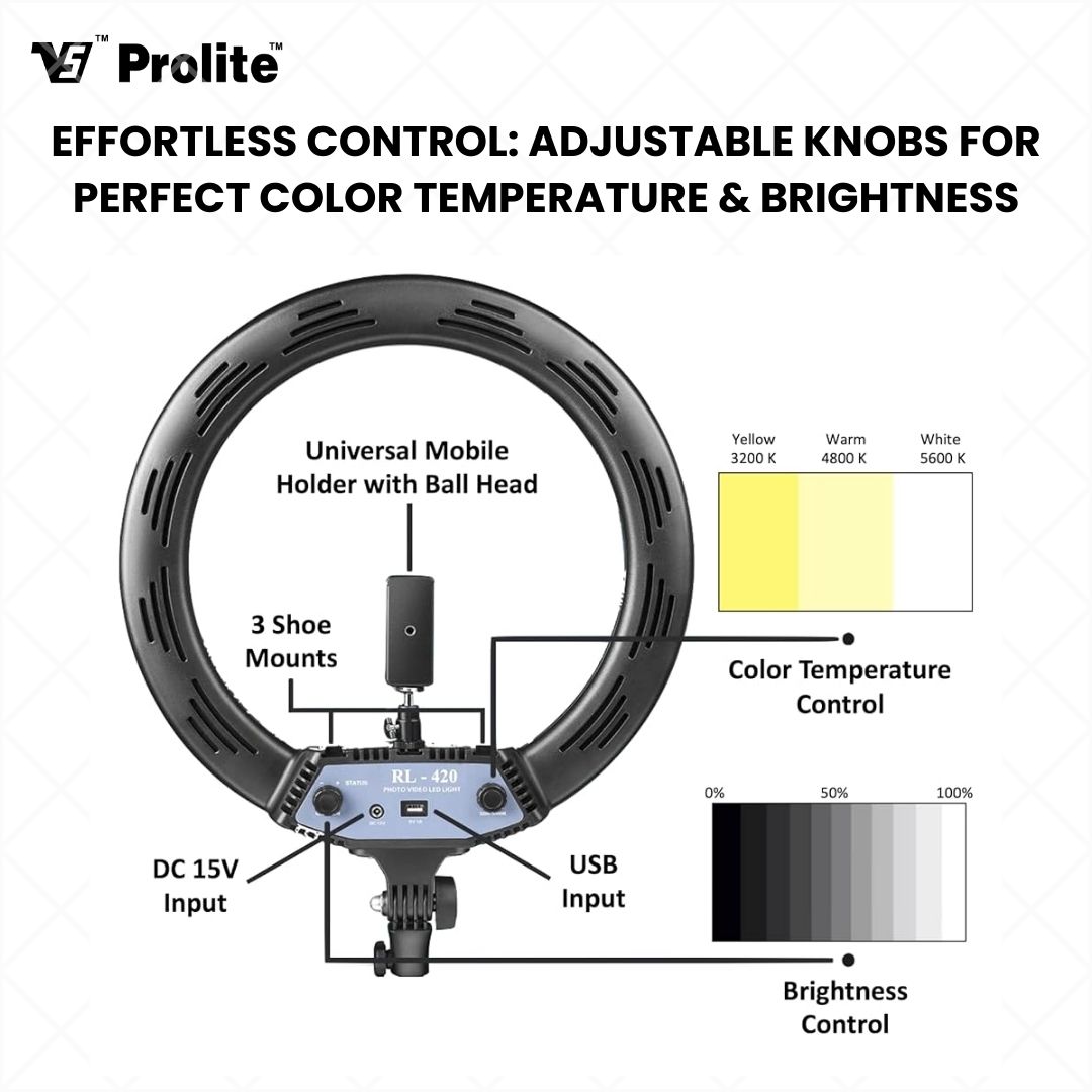 Prolite 18″ LED Ring Light (65W) with Heavy Duty 156cm Stand Combo Kit – Perfect for Photography, Makeup, YouTube, and Video Shoots