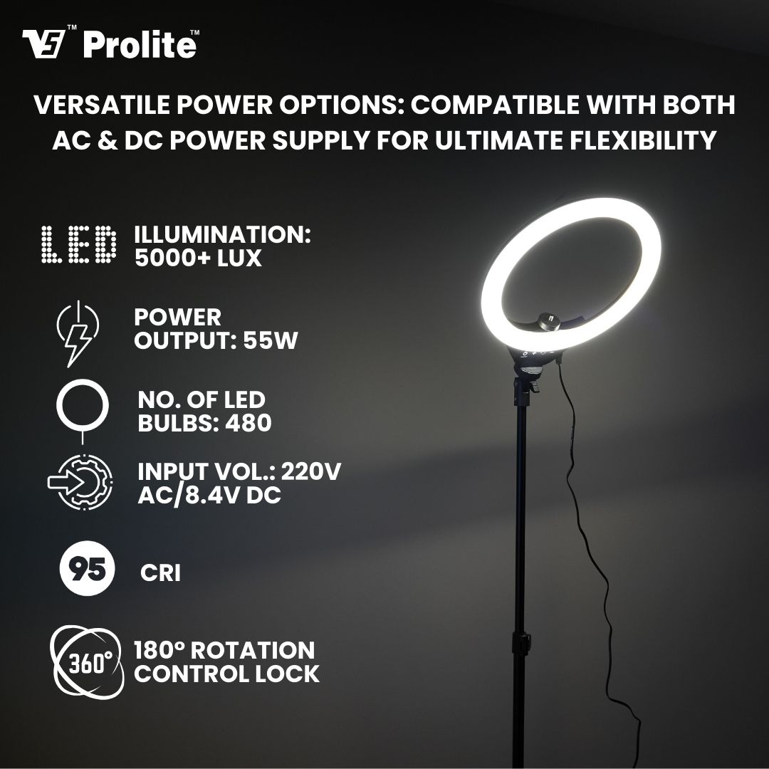 Prolite 18″ LED Ring Light with Heavy Duty 156cm Stand Combo Kit – Perfect for Photography, Makeup, YouTube, and Video Shoots