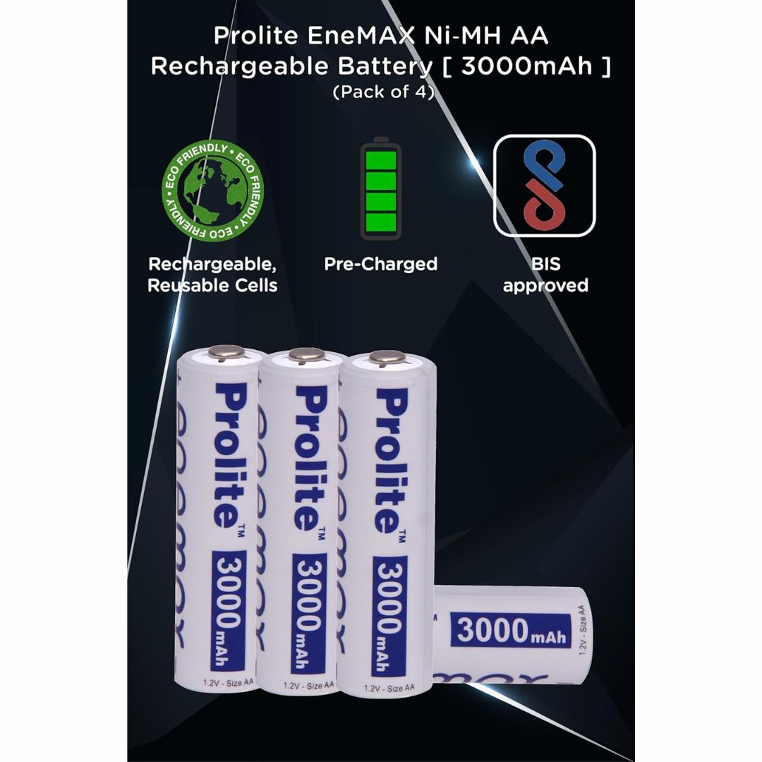 Prolite EneMAX Ni-MH AA Rechargeable Batteries 3000mAh (Pack of 4) | Low Self-Discharge | Ideal for Digital Cameras, Game Controllers, LED Torches, Toys, Shavers & More