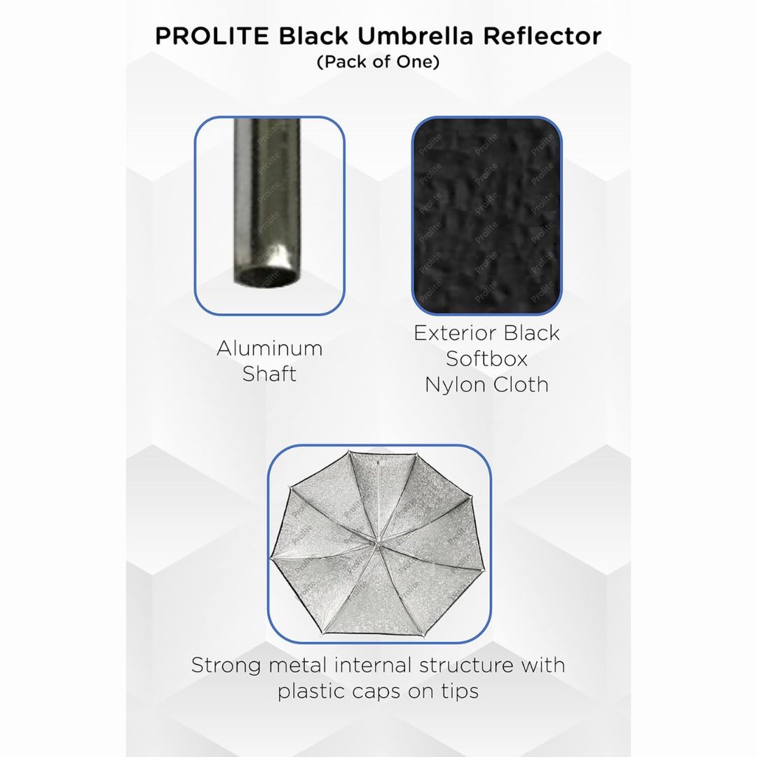 Prolite 36-Inch Black-Silver Umbrella Reflector Diffuser (Pack of 1) for Studio Photography & Videography | Metal Body | Ideal for Speedlite Flash, Umbrella Clamps, & Continuous Light (Sungun, Porta)