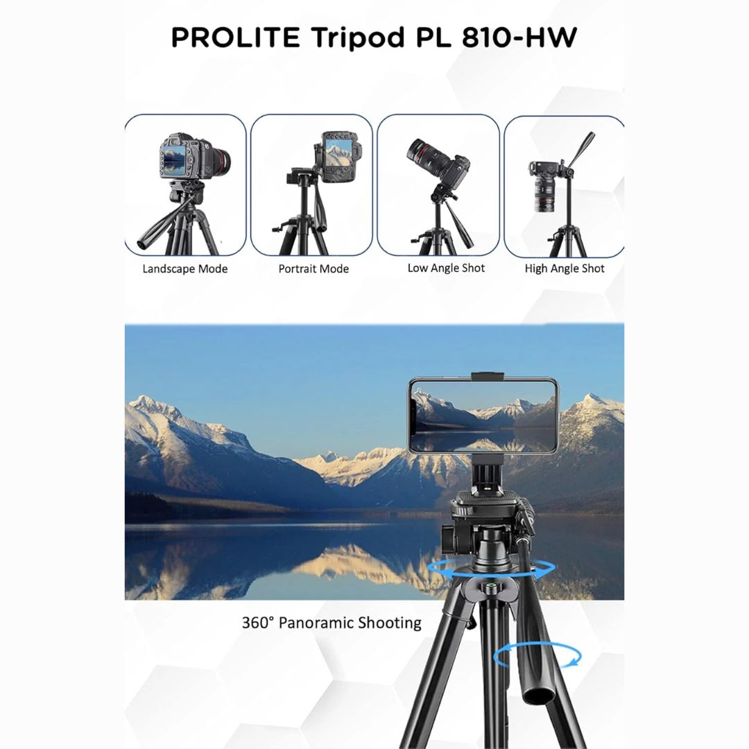 Prolite PL 810-HW Tripod with Mobile Holder & Carry Bag | Use with Video Camera, DSLR Camera, Mobile | Max Height: 70 inch | Payload Upto 6 kg | Portable Lightweight Aluminum Tripod