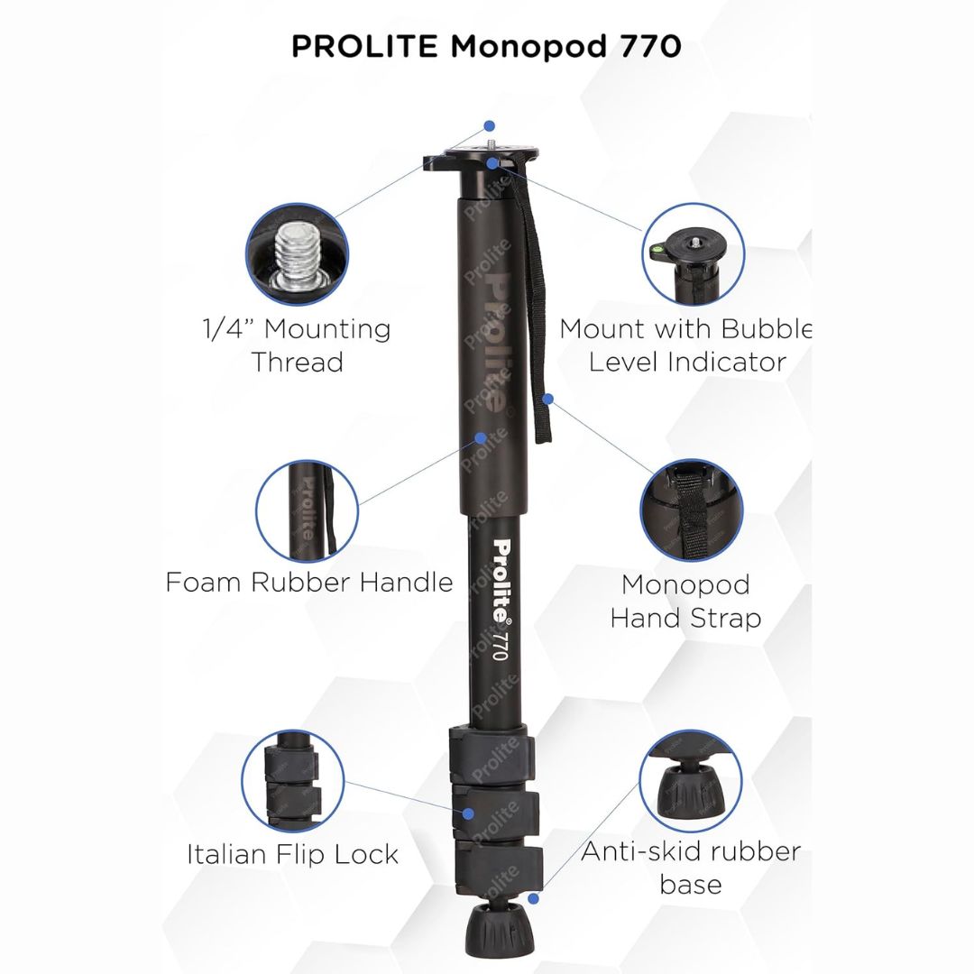 Prolite Monopod 775 | Lightweight & Portable | for DSLR Camera, Mobile, GoPro | Adjustable Height 1.7Ft to 5.2Ft | Load Capacity 6kg