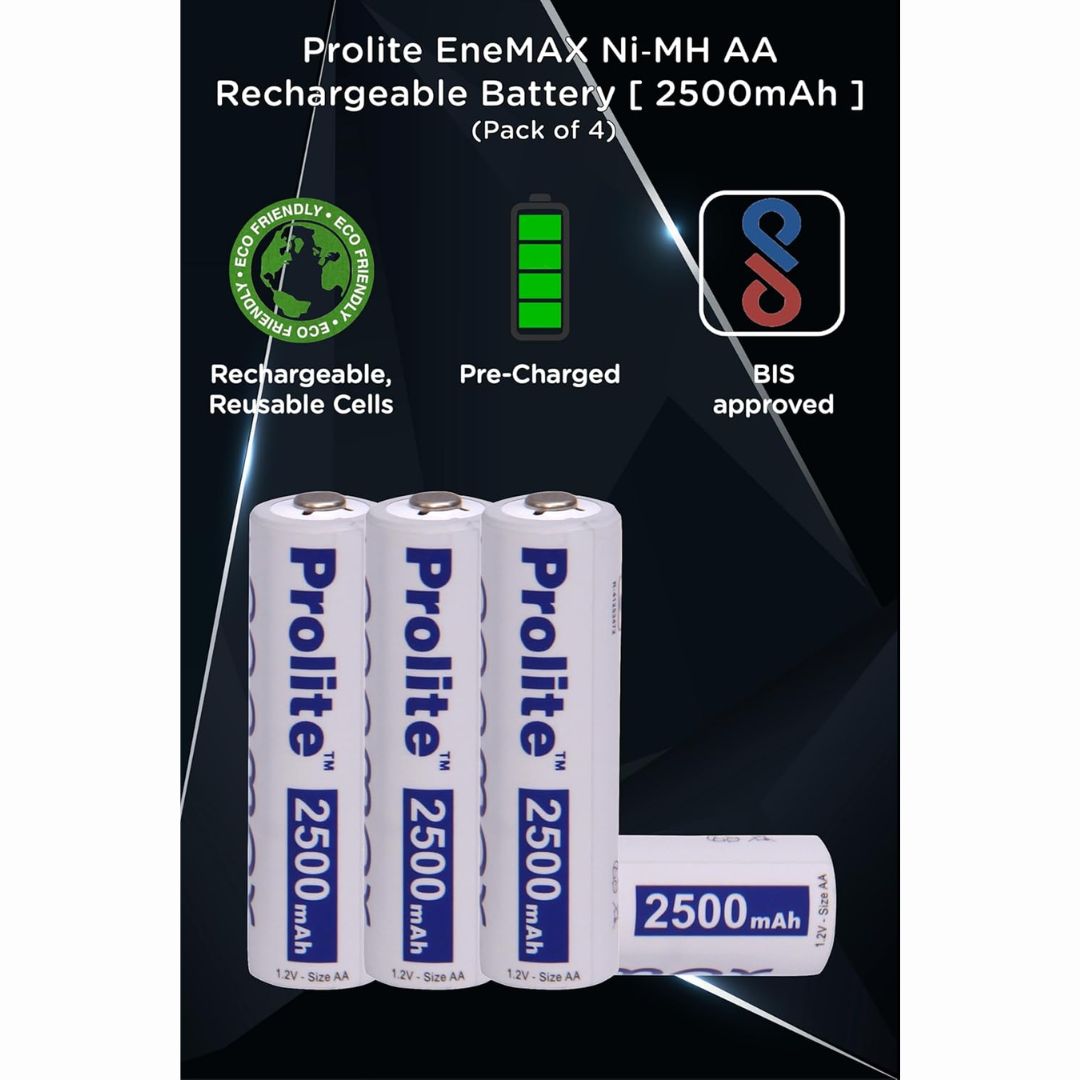 Prolite EneMAX Ni-MH AA Rechargeable Batteries 2500mAh (Pack of 4) | Low Self-Discharge | Ideal for Digital Cameras, Game Controllers, LED Torches, Toys, Shavers & More