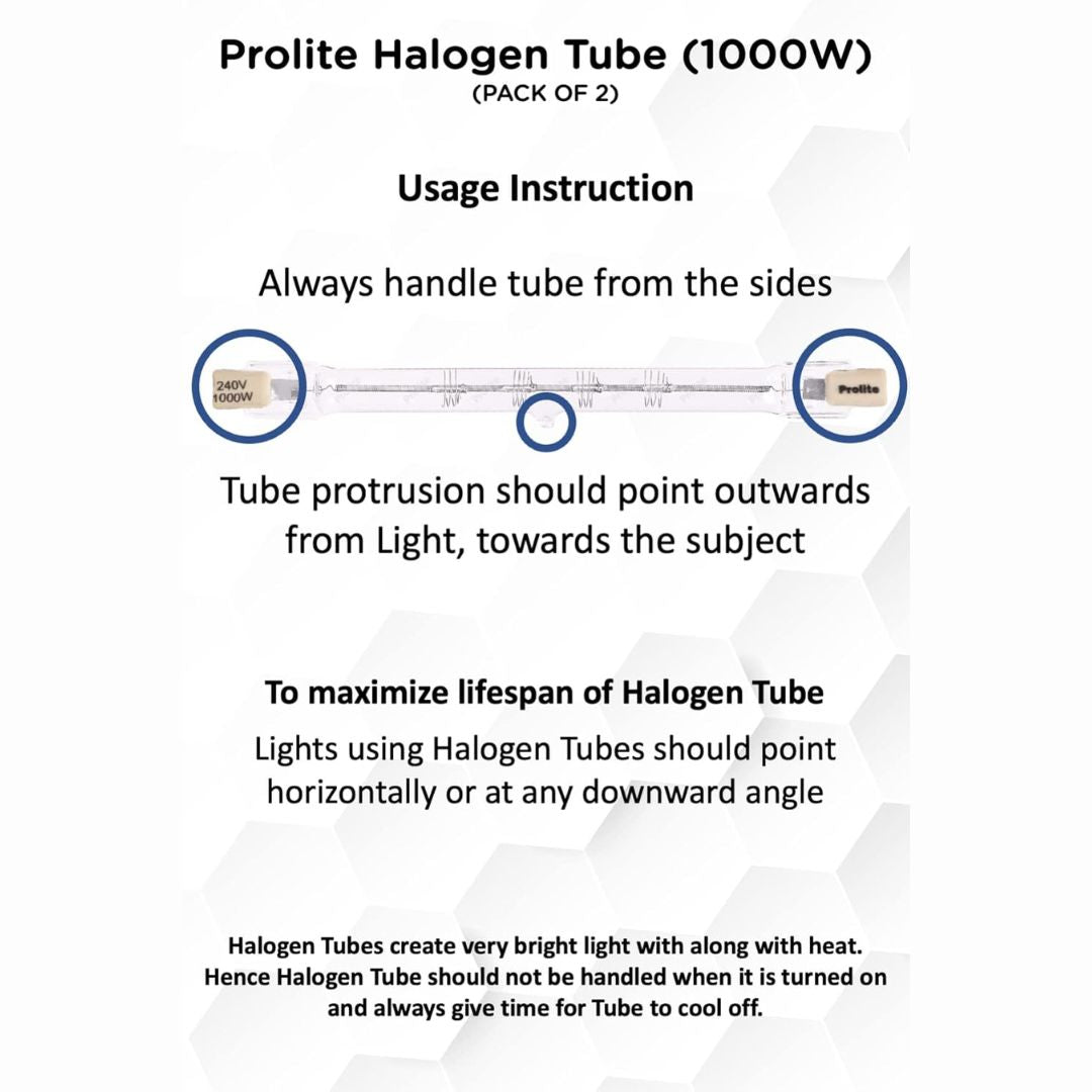 Prolite Premium 1000W Halogen Tube for Continuous Light (Pack of 2) | Yellow Light Output | Ideal for Photography & Videography with Halogen Base