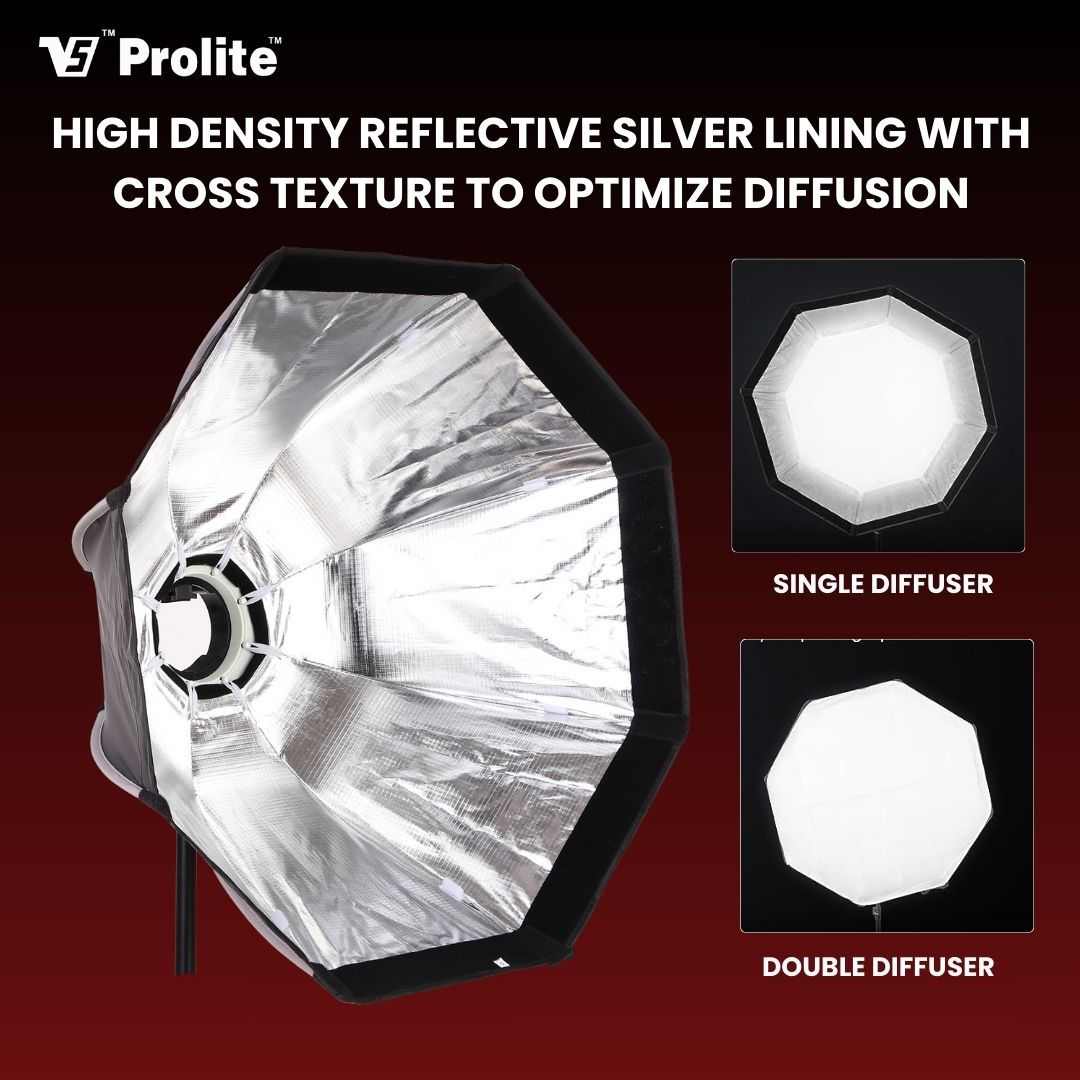 Prolite Octa 55cm Bowens Super Foldable Softbox with Detachable Bowens Mount, Compatible with all Bowens Mounts, Dual White Diffusers & Carry Bag for Easy Storage and Portability