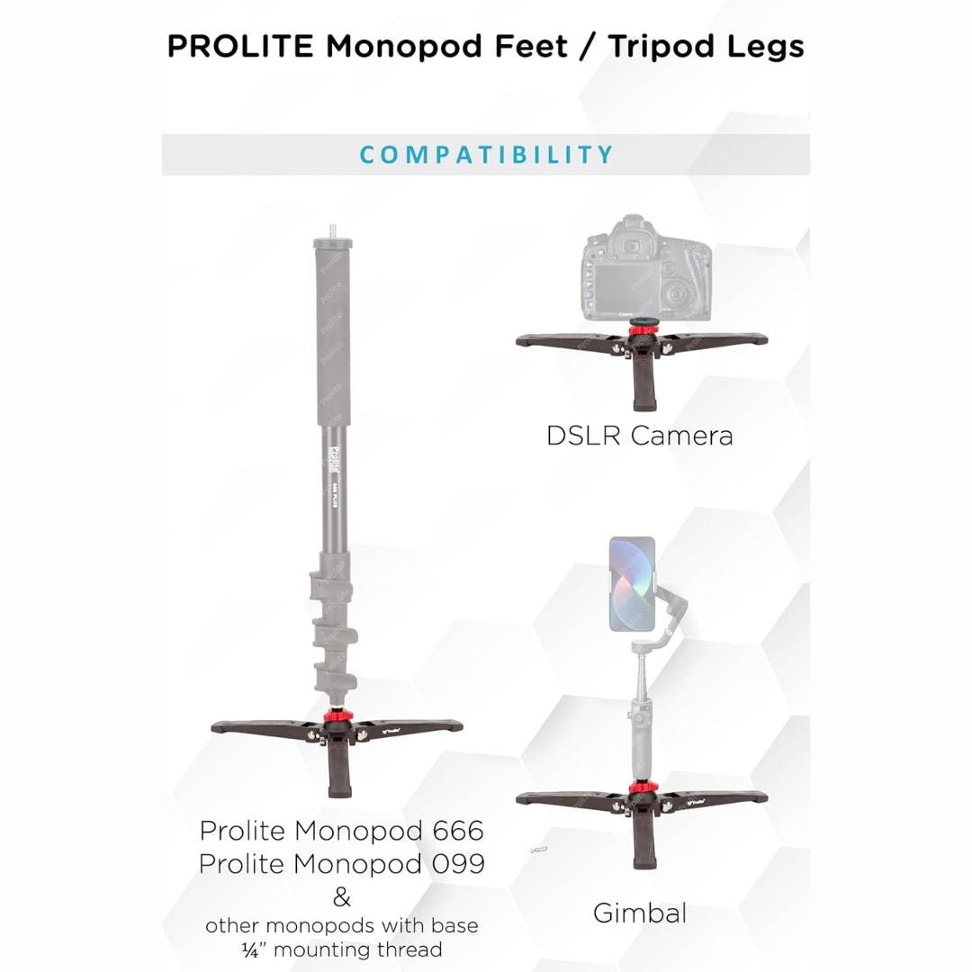 Prolite Monopod Feet Mf001|Portable,Foldable,Lightweight Tripod Legs|Provides Stability to DSLR,Prolite Monopod,Accessories with 1/4" Mounting Thread,Black
