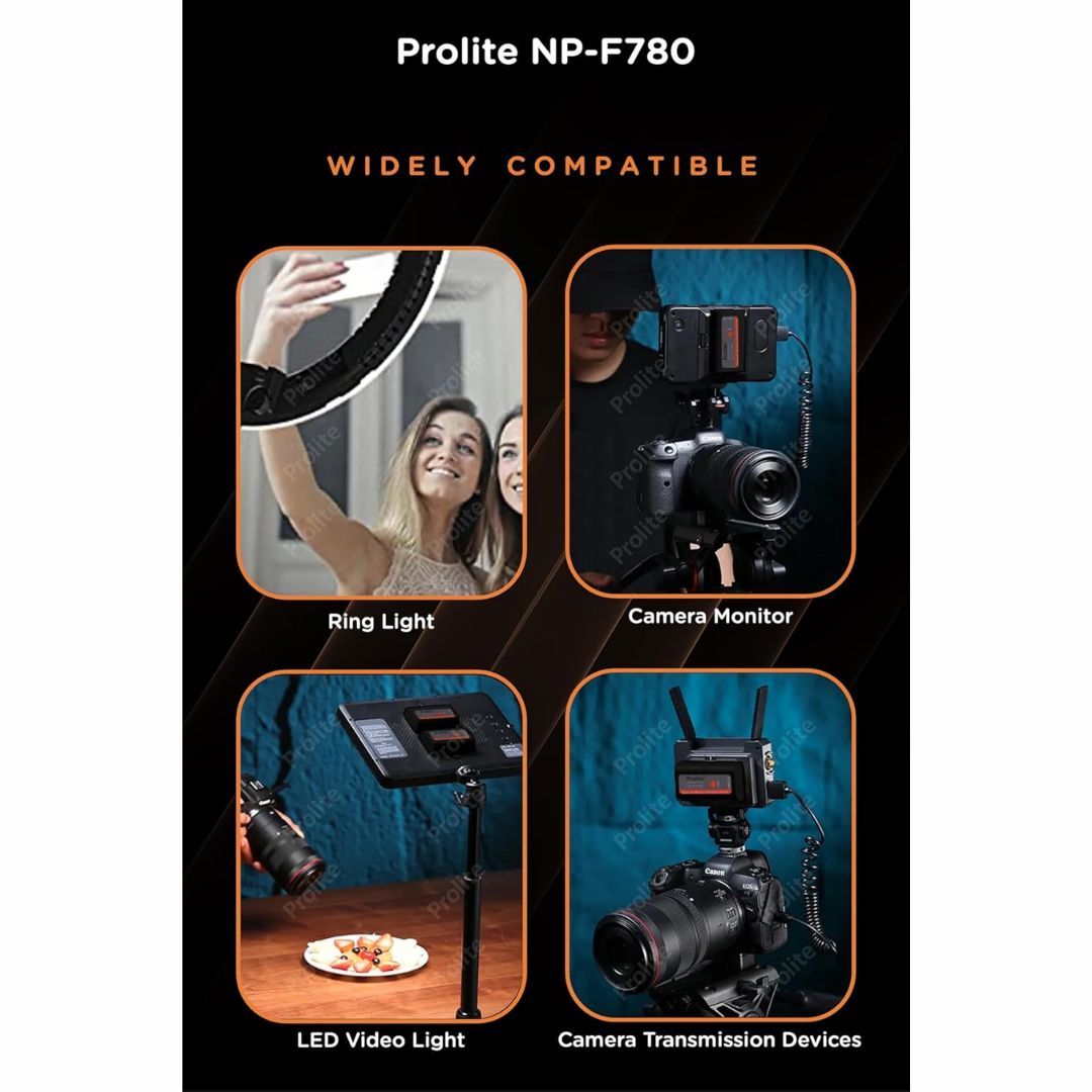 Prolite NP-F780 Li-ion LED Video Light Battery with Type-C Charging Cable | Rechargeable with Charge Level Indicator