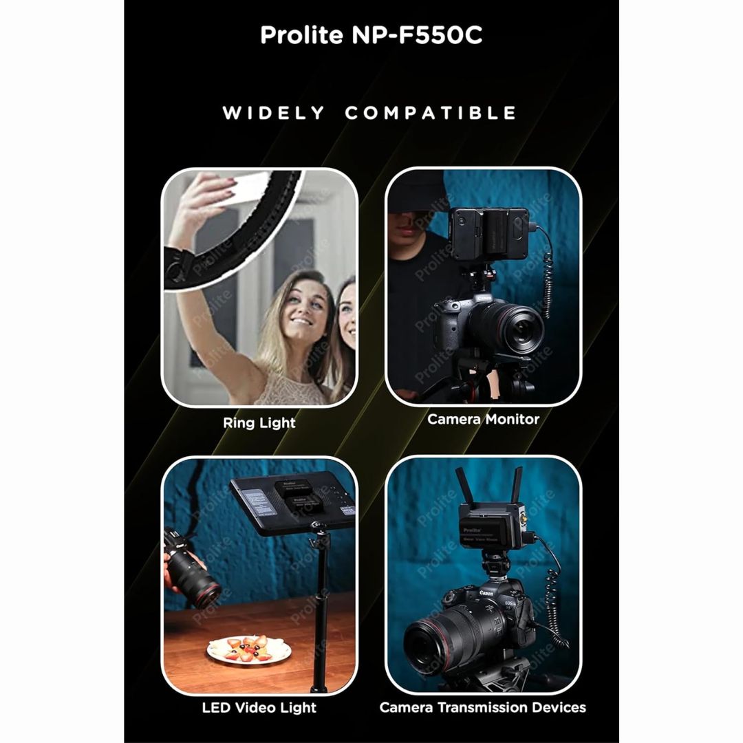 Prolite NP-F550C Li-ion LED Video Light Battery with Type-C Charging Cable | Rechargeable, C-Type Compatible for LED Lights