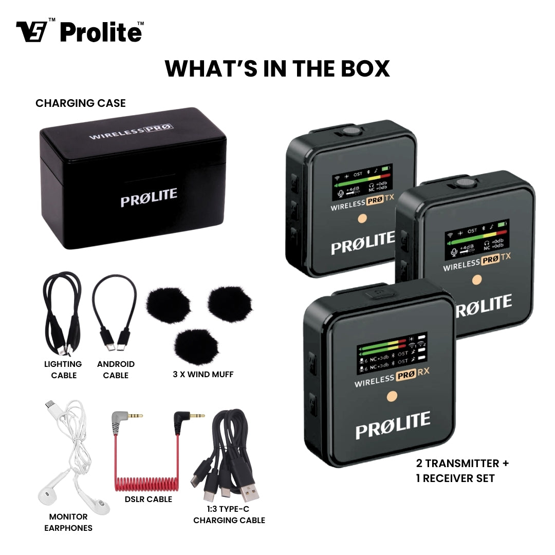 Prolite Wireless Pro X2 - Dual Channel Wireless Microphone System with Charging Case