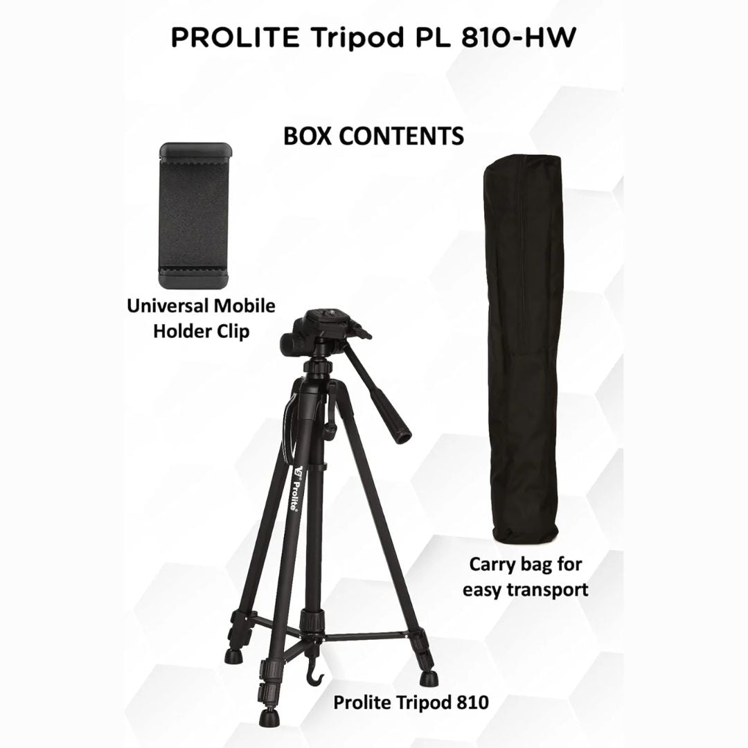 Prolite PL 810-HW Tripod with Mobile Holder & Carry Bag | Use with Video Camera, DSLR Camera, Mobile | Max Height: 70 inch | Payload Upto 6 kg | Portable Lightweight Aluminum Tripod