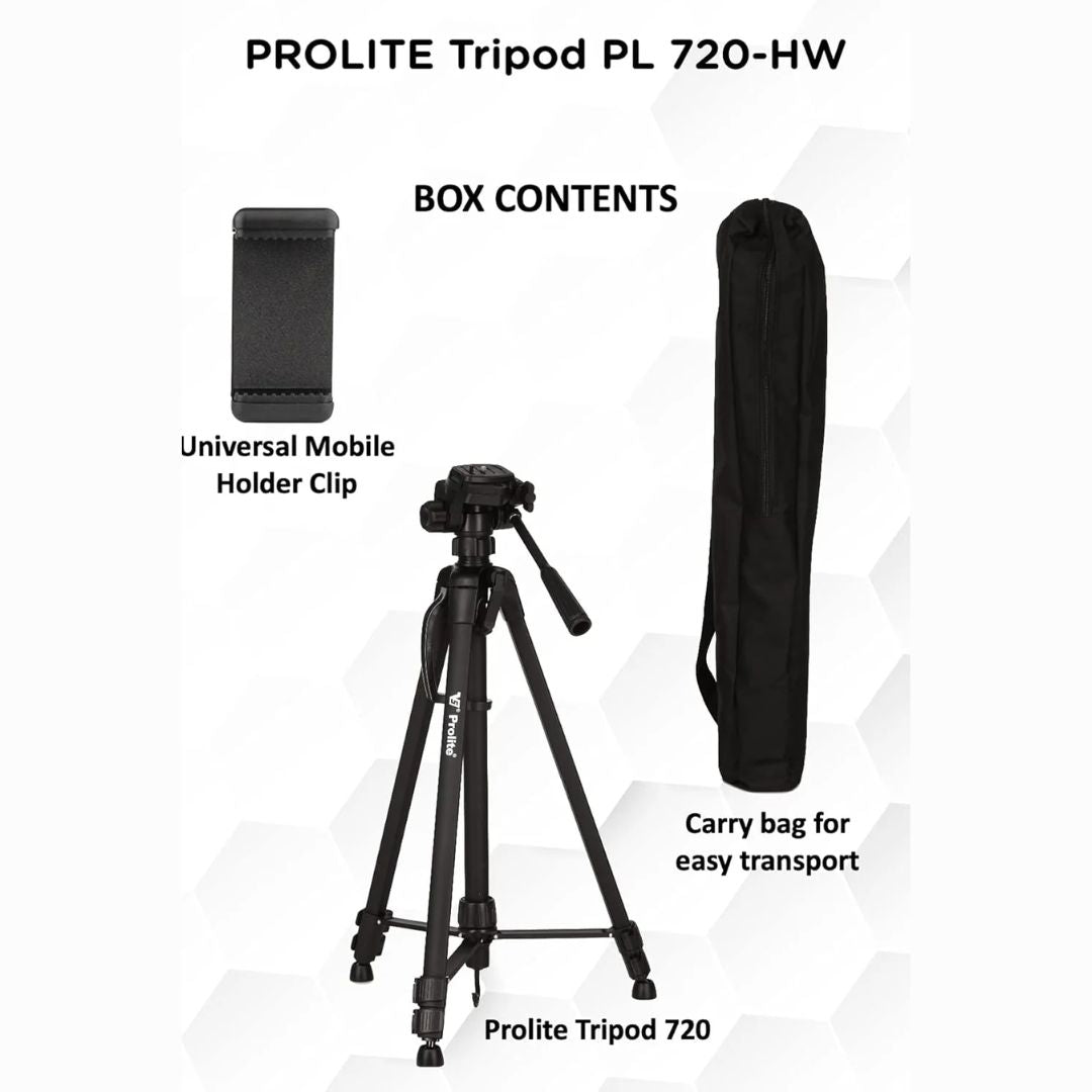 Prolite PL 720-HW Tripod with Mobile Holder & Carry Bag | Use with DSLR Camera, Video Camera, Mobile | Max Height: 67 inch | Payload Upto 5 kg | Portable Lightweight Aluminum Tripod
