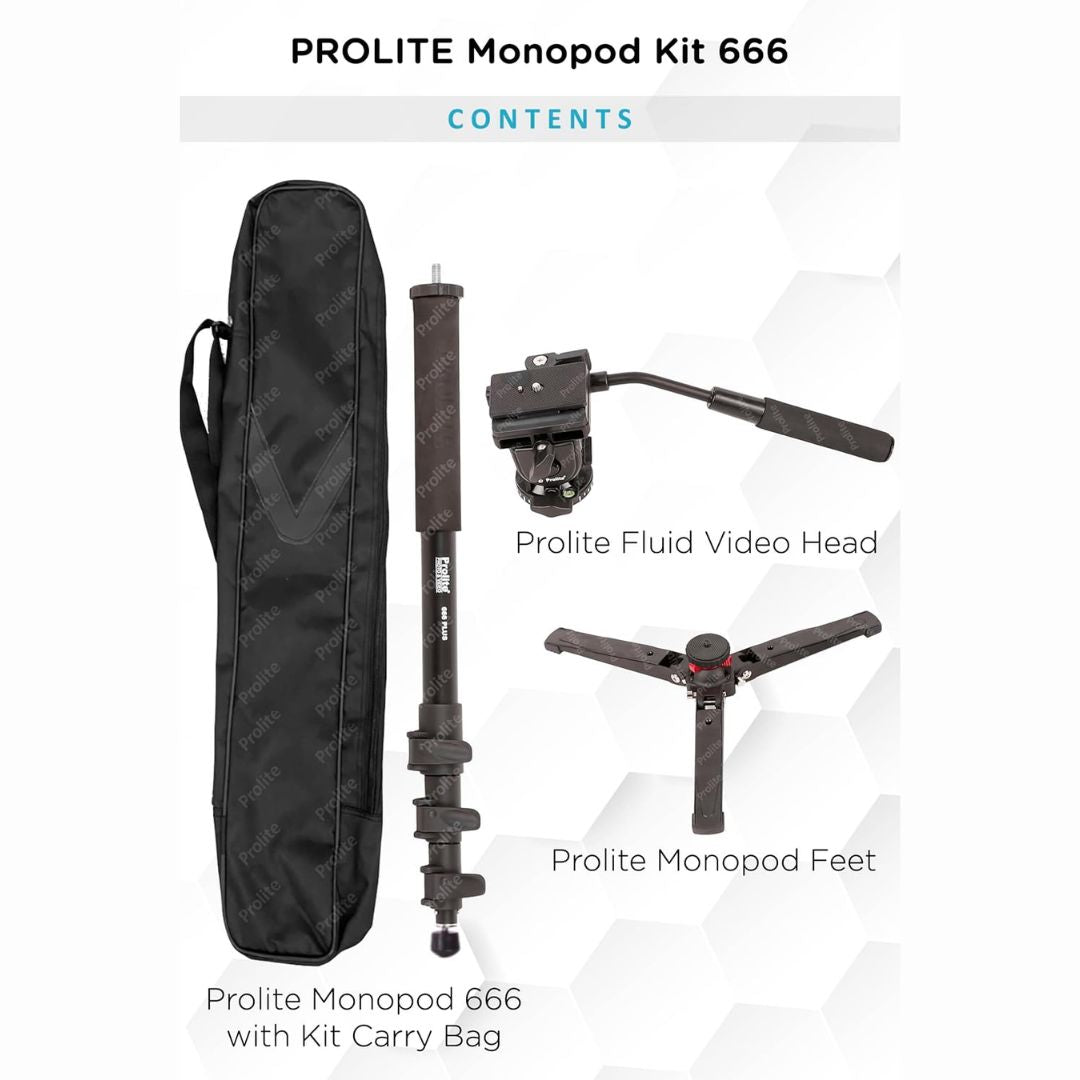Prolite Monopod Kit 666 VCT | Heavy-Duty Monopod, Fluid Panhead, Standing Legs for Monopod | for DSLR Video Cameras | Load Capacity 8kg