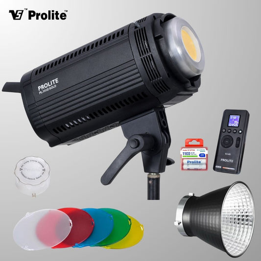 Prolite Litemax PL-350 Bi Gold (with Metal Reflector, 5 Color Filter Set (RGBWW), PL-C9 Remote 2.4GHz, Enemax 1100 AAAX2)