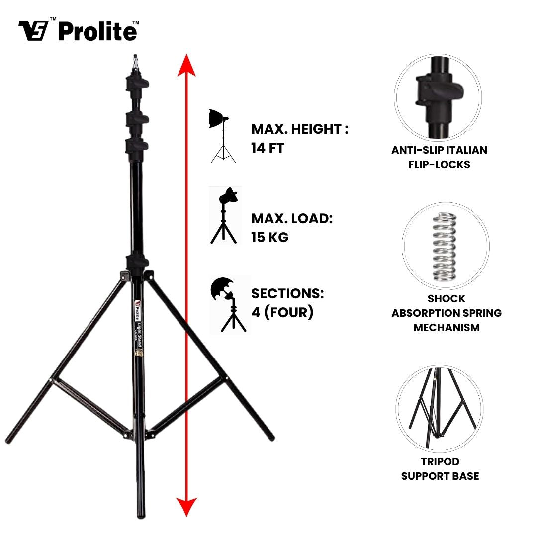 Prolite Extra-Heavy-Duty 14 feet Light Stand – Portable & Foldable Stands for COB Lights, Ring Lights, Video Lights, Flash, Reflector, Diffuser, Professional Photo & Video Studio Shooting