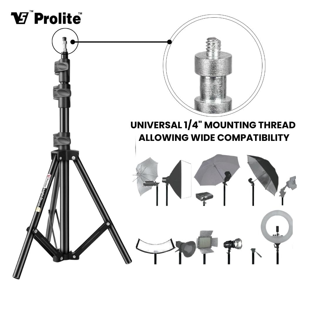 Prolite Heavy-Duty Light Stand (6 feet) for COB Lights, Ring Light, Video Lights, Flash, Reflector, Diffuser, Photo & Video Studio Shooting (Portable, Foldable with Carry Bag)