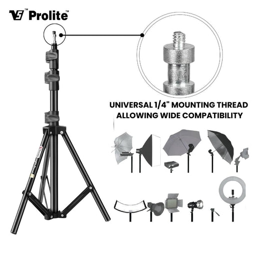Prolite Heavy-Duty Light Stand (6 feet) for COB Lights, Ring Light, Video Lights, Flash, Reflector, Diffuser, Photo & Video Studio Shooting (Portable, Foldable with Carry Bag)